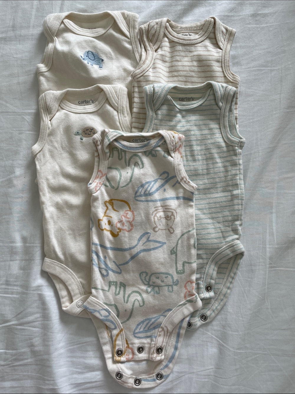 Carter's Newborn Baby One-Piece Bodysuit Set - Neutral & Pastel Colors 5-Pack